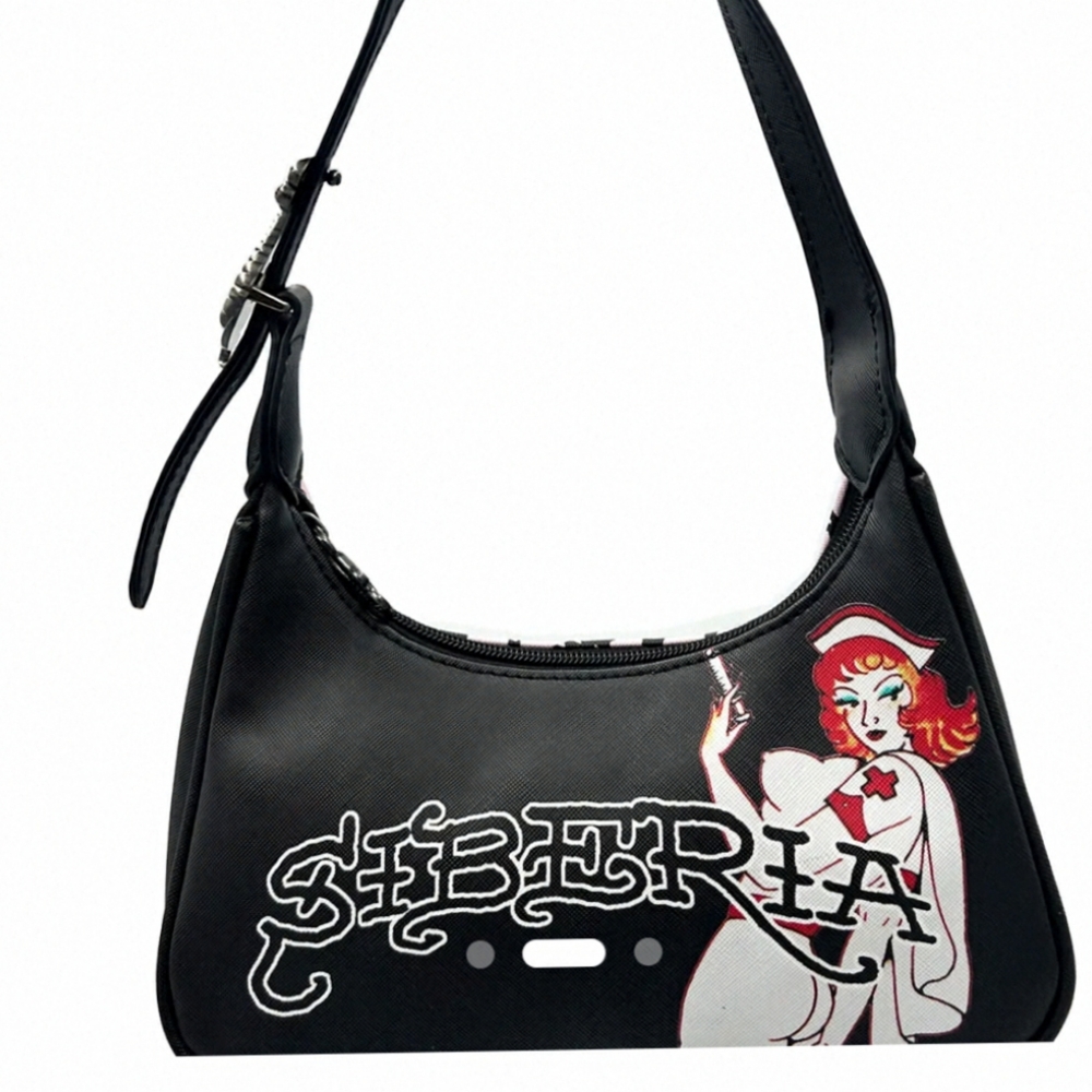 Ed Hardy Siberia Hills Y2K Black Shoulder Bag with Graphic Print